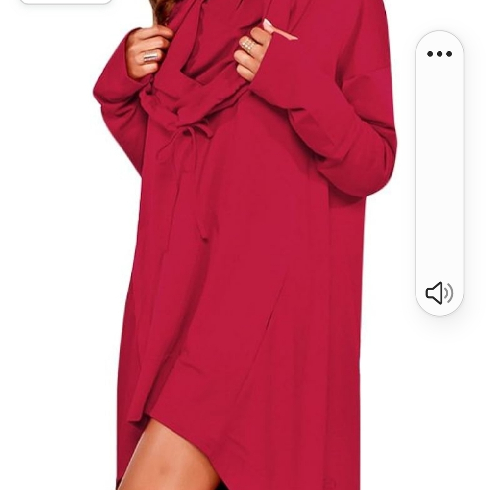 Sprifloral Asymmetric Hem Long Sleeve Loose Hoodie Sweatshirt Tunic,red,small